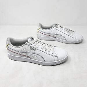 [PUMA] White Vikky V2 Leather Lace Up Casual Sneakers Soft Foam Comfortable Sz 8